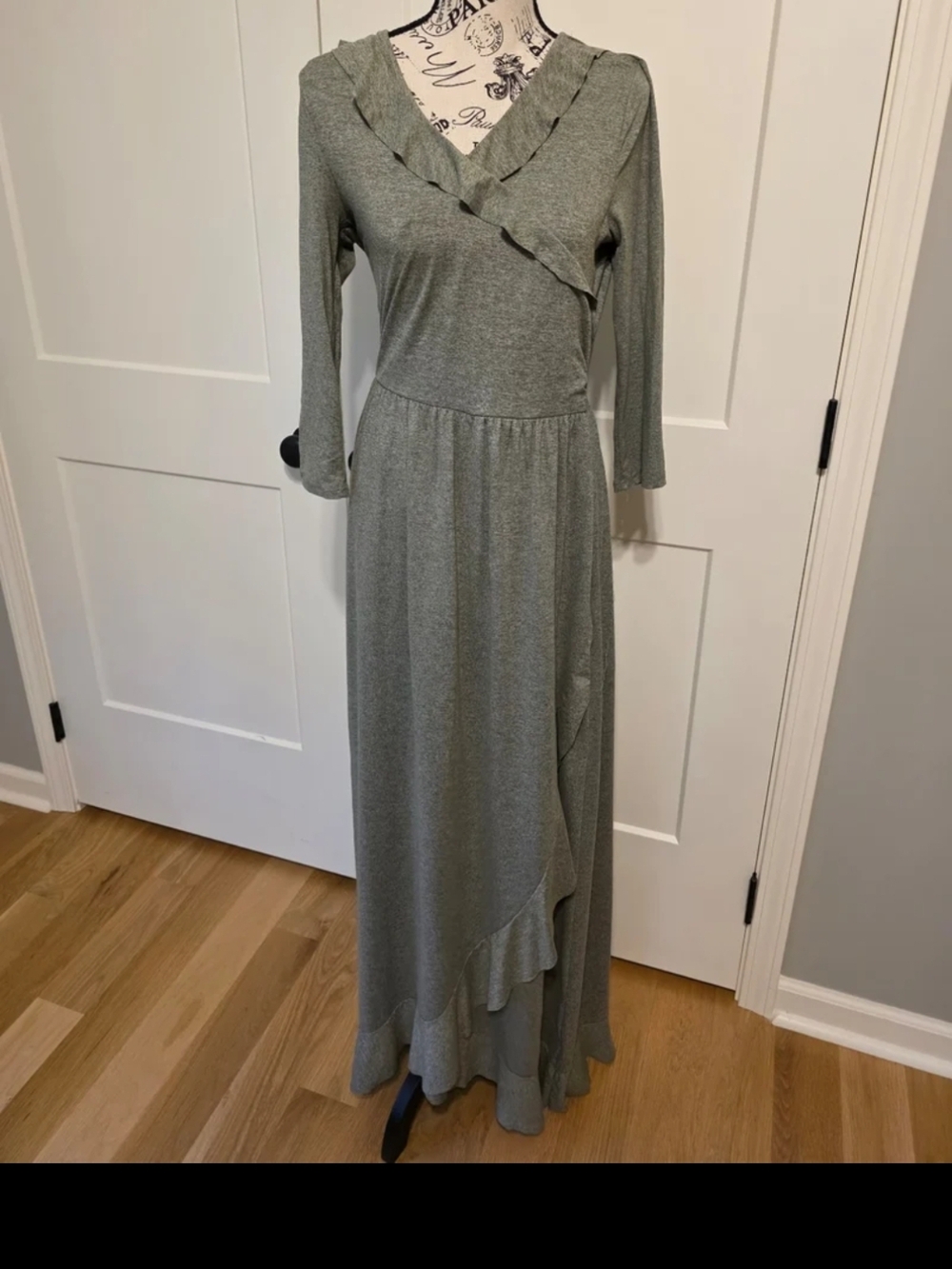 Ruffled Wrap-Detail Maxi Dress in Sage Green